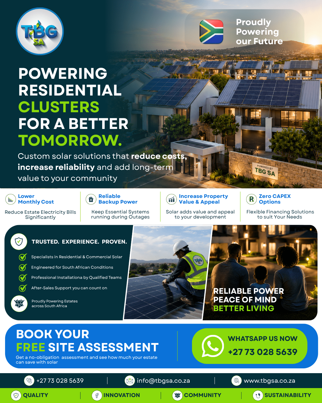 TBG SA residential cluster solar solutions advert