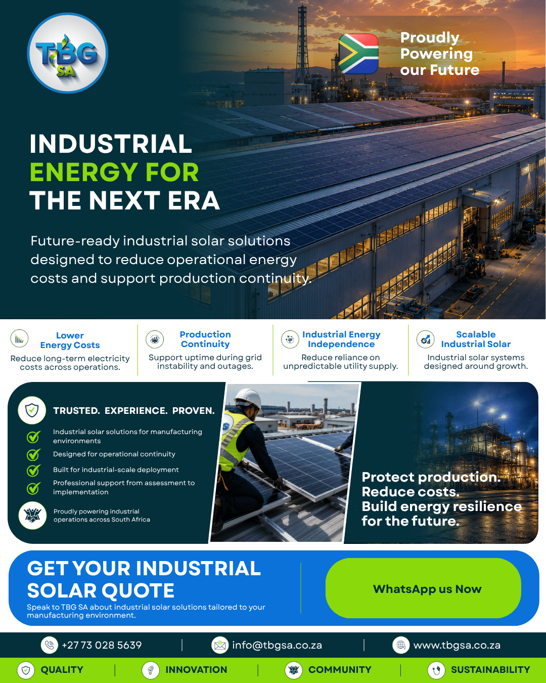 TBG SA industrial solar solutions advert